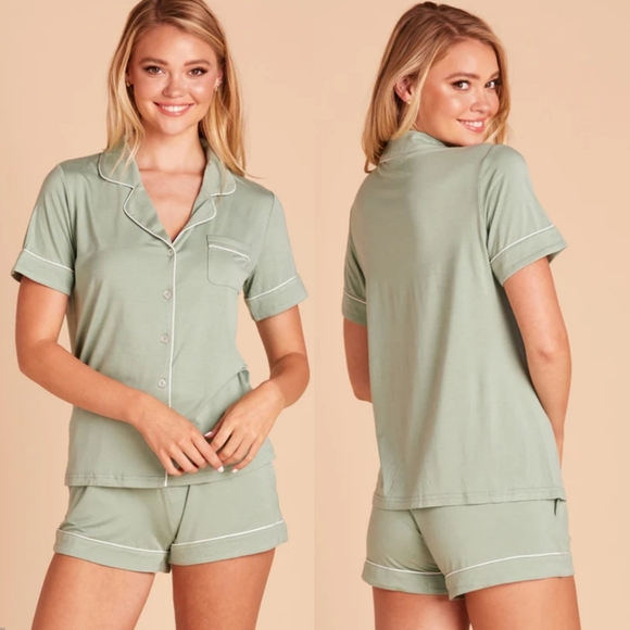 Birdy Grey Other - {L} Birdy Grey Jonny Bamboo Pajama Set In Sage Green White Piping Trim